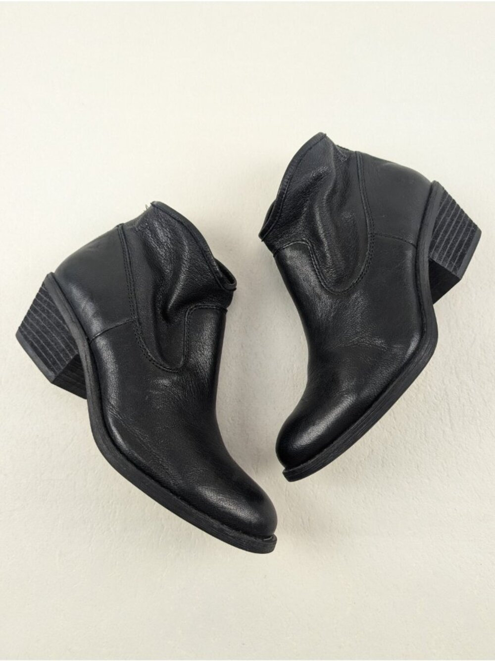 Sofft Aisley Leather Ankle Boot Womens 7 Black Western Back Zip Up Block Heel